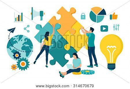 Teamwork Concept. People Connecting Puzzle Elements. Business Team. Symbol Of Teamwork, Cooperation,