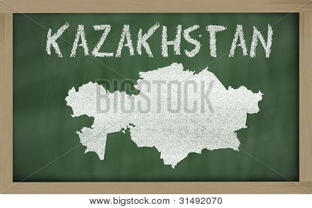 Outline Map Of Kazakhstan On Blackboard