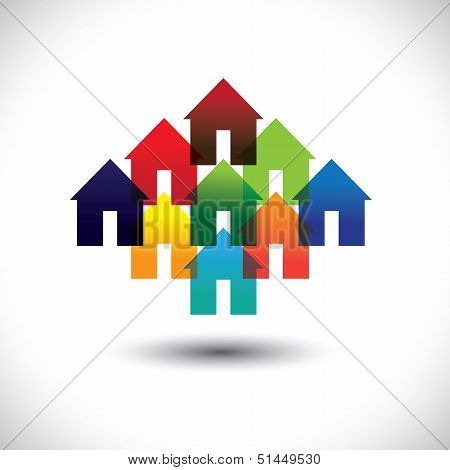 Concept Vector Real Estate Business Icons Of Colorful Houses