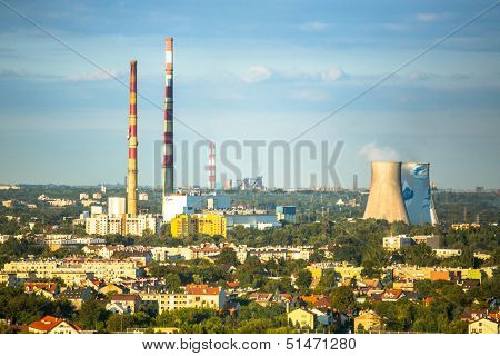 KRAKOW, POLAND - SEP 5: Top view of the industrial district, Sep 5, 2013 in Krakow, Poland. As of 2013 Krakow is the 4th industrial city in country, dominated metallurgy, tobacco and pharmaceuticals.