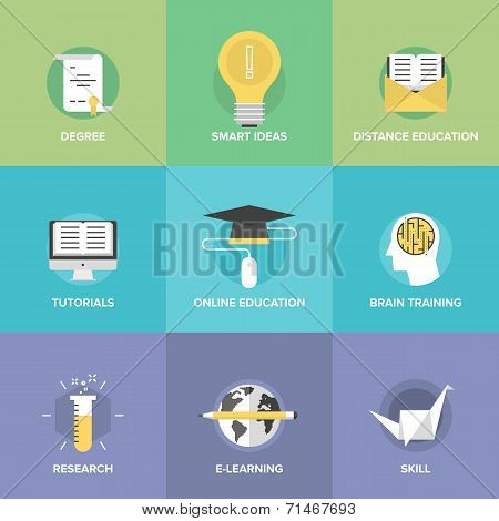 Online Education Flat Icons Set