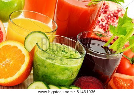 Glasses With Fresh Organic Vegetable And Fruit Juices