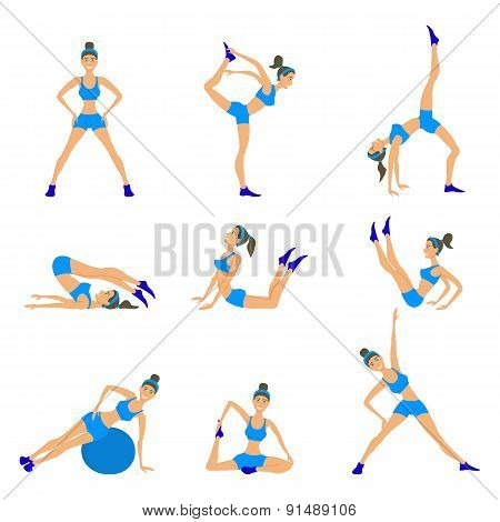 Vector Yoga Set Women Sketch Asana Girl Exercises Healthy  Lifestyle