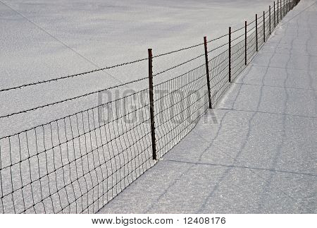 使阴影在雪地上的栅栏