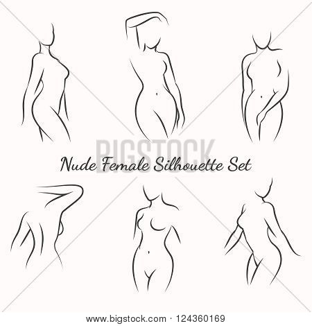 Nude female silhouette woman health logo and woman body care emblem. Vector illustration