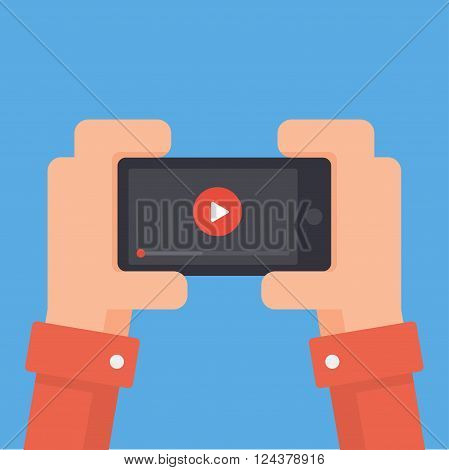 Watch videos on your phone. Mobile phone with video player on the screen. Play online video on your phone. Video streaming on phone. Video app in your phone. Mobile video streaming technologies.