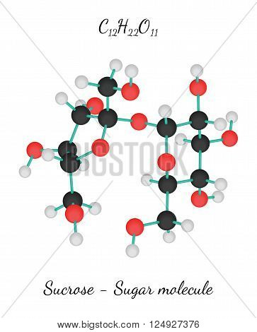 C12H22O11 Sucrose 3d Sugar molecule isolated on white