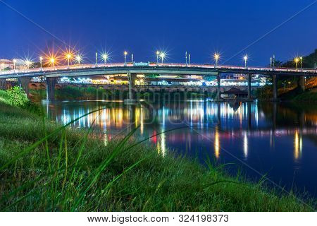 The Color Of Night Traffic Light On The Road On The Bridge (eka Thot Sa Root Bridge) In Phitsanulok,