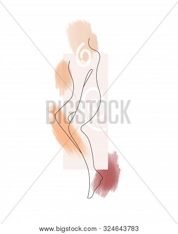 Continuous Line Drawing Of Naked Women Legs In High Heels. One Line Drawing Abstract Feet With Shoes