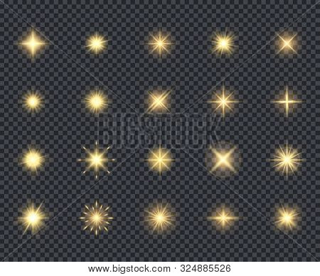 Glowing Stars Icon. Celebration Effects Beautiful Sparks Lighting Rays Vector Realistic Icons Collec