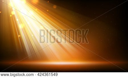 Gold Spotlight Background. Illuminated Golden Stage. Background For Displaying Products. Bright Beam