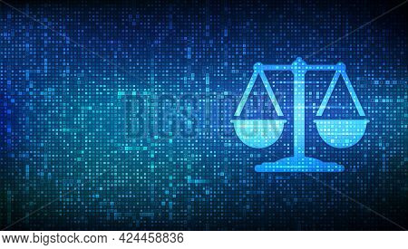 Internet Law Icon Made With Binary Code. Cyberlaw As Digital Legal Services Or Online Lawyer Advice 