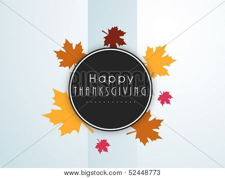 Happy Thanksgiving sticker, tag or label beautiful maple leaves. 