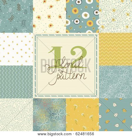 12 Elegant romantic vector seamless patterns (tiling).