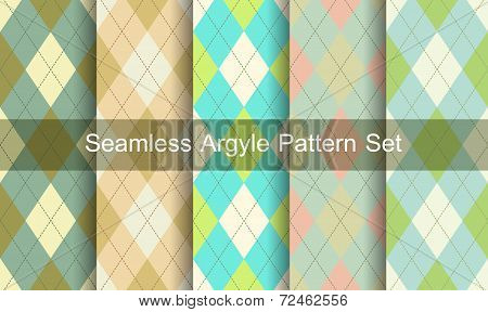 Seamless Argyle Pattern. Diamond Shapes Background. Vector Set.