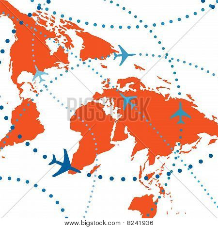 世界地図飛行機飛行旅行の接続を計画します。