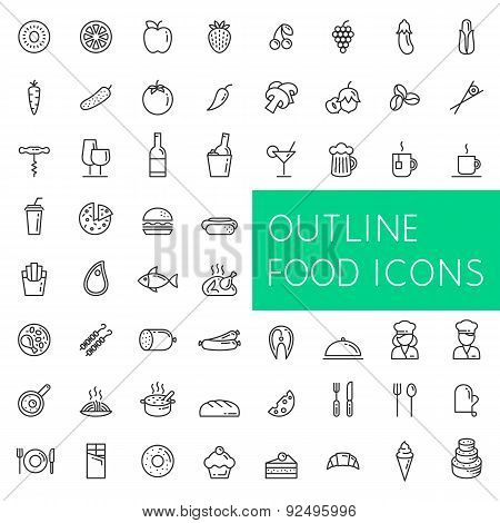 Outline food icons set for web and applications.