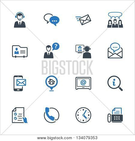 Contact Us Icons Set 2 - Blue Series. Set of icons representing customer assistance, customer service and support.