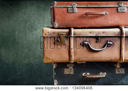 Vintage Stack Ancient Suitcases Concept Travel