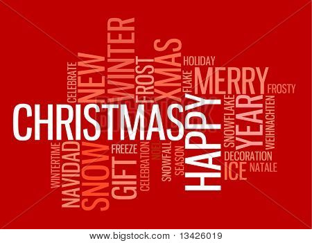 Abstract christmas card with season words on red