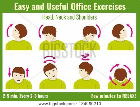 Office syndrome infographic. Exercise for office work infographic, info about stretching exercise. Vector illustration health concept infographic