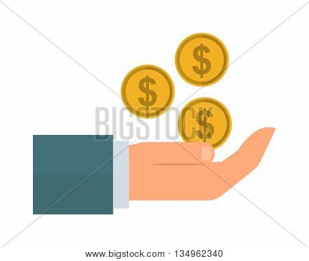 Human hand with money business currency finance investment vector icon. Business money in hand and payment bill money in hand. Paying concept money in hand. Rich concept paying financial give.