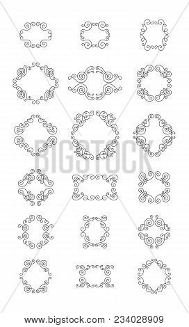 Collection If Vintage Swirly Flourish Frames. Vector Ornament Frames Isolated On White.