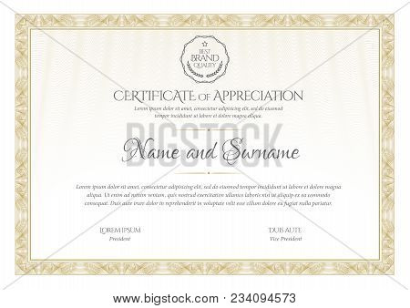 Certificate. Template Diploma Currency Border. Award Background Gift Voucher. Vector Illustration.