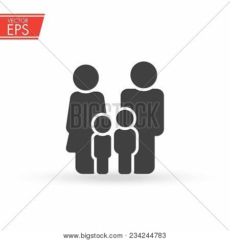 Family Icon. Happy Family Icon In Simple Figures. Two Children, Dad And Mom Stand Together. Parents 