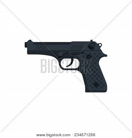 Pistol Isolated On White Background. Automatic Weapon. Handgun Police. Semi-automatic Pistol. Vector