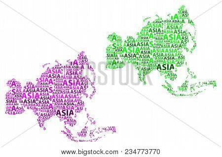 Sketch Asia  Violet Letter Text Continent, Asia Word - In The Shape Of The Continent, Map Of Contine