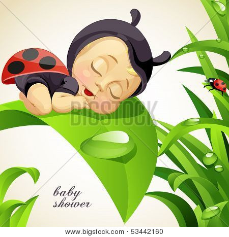 Newborn child dressed as ladybug