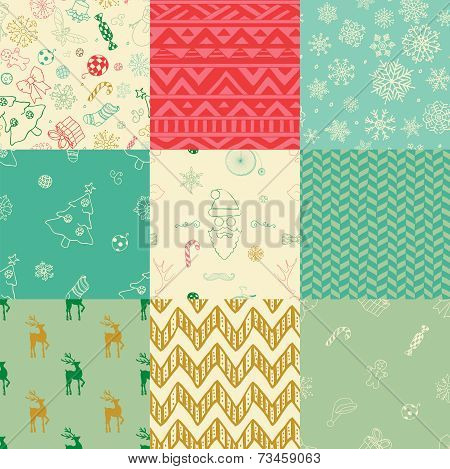 Christmas Doodles Seamless Background Set