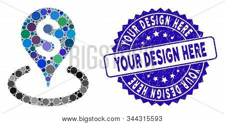 Mosaic Business Geotargeting Icon And Grunge Stamp Seal With Your Design Here Text. Mosaic Vector Is