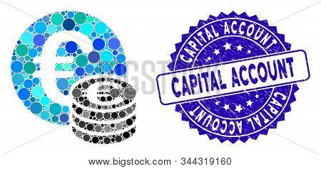 Mosaic Euro Coin Stack Icon And Rubber Stamp Seal With Capital Account Text. Mosaic Vector Is Formed