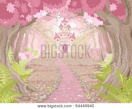 Fantasy landscape with magic fairy tale princess castle 