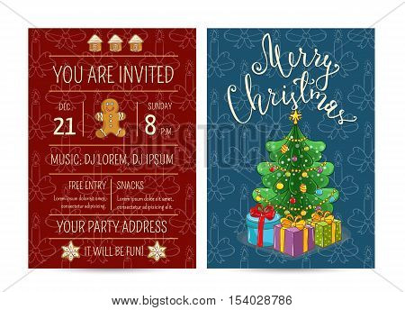 Christmas party poster vector illustration. Invitation poster on christmas party. Xmas celebration poster or Christmas poster design template. Christmas party poster layout or holiday poster. Xmas. Christmas concept, christmas decoration. Merry Christmas