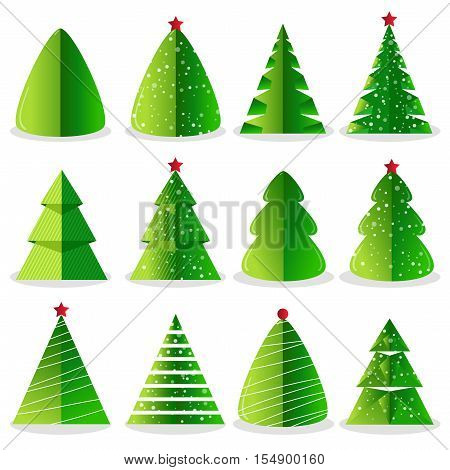 Funny Christmas tree and vector christmas tree on white background. Cartoon Christmas tree icon and Christmas tree set vector. Furry Christmas tree. Christmas tree sign. Isolated  christmas tree. Pine tree. Christmas tree vector icon. Green Christmas tree