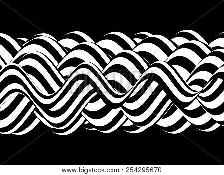 Black And White Design. Pattern With Optical Illusion. Abstract 3d Geometrical Background. Vector Il