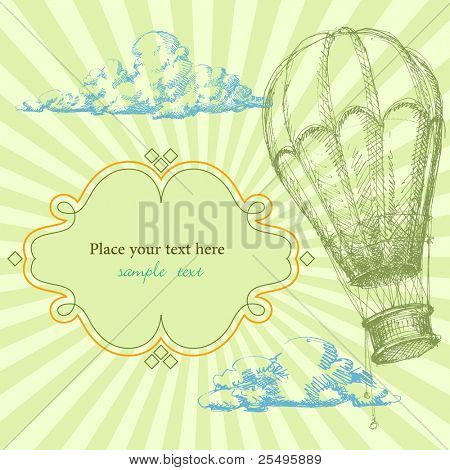 Retro frame with hot air balloon