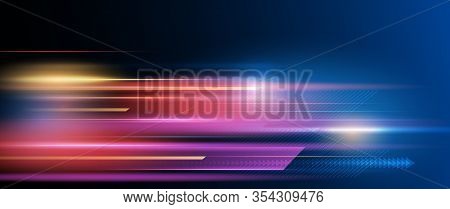 Illustration Of Light Ray, Stripe Line With Blue Light, Speed Motion Background. Vector Design Abstr