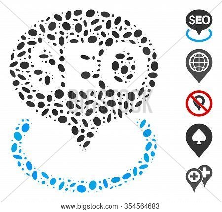 Dotted Mosaic Based On Seo Geotargeting. Mosaic Vector Seo Geotargeting Is Composed With Scattered O