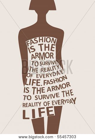 Silhouette Of Woman In Dress From Words. Vector