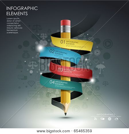 Creative Template With Pencil Ribbon Banner Flow Chart