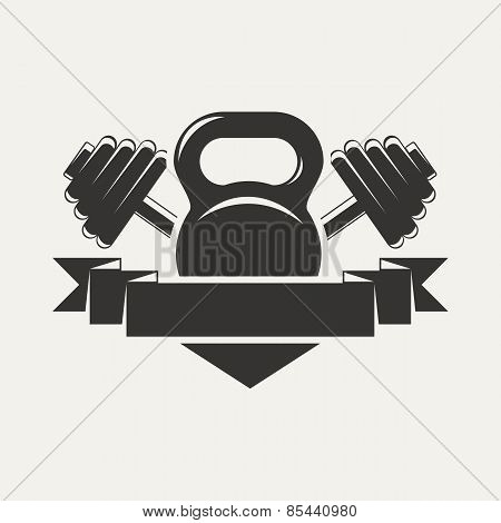 kettlebell and dumbbell with baner logo