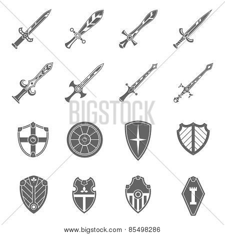 Shield swords emblems icons set