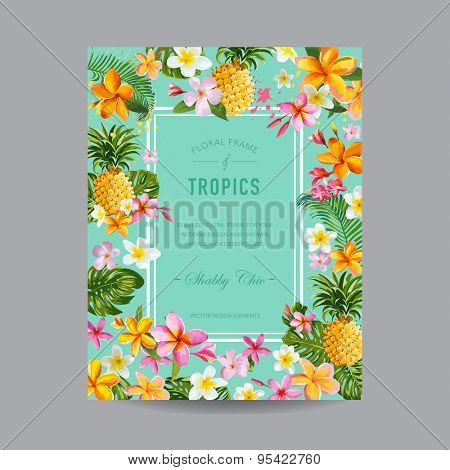 Tropical Floral Frame - for Invitation, Wedding, Baby Shower Card - in vector 