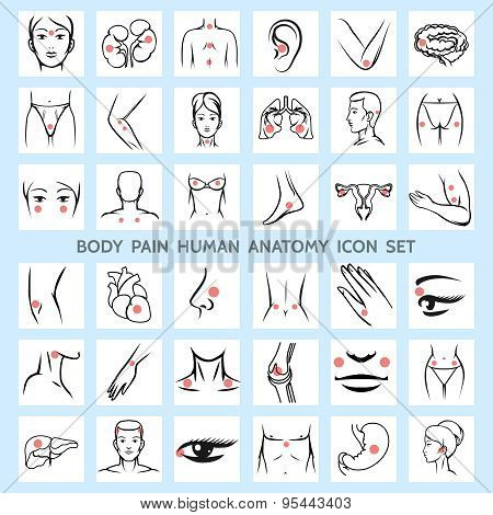 Body pain human anatomy icons