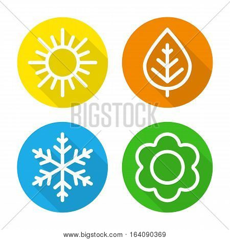 A set of colorful icons of seasons. The seasons - winter, spring, summer and autumn. Weather forecast sign. Season simple elements concept.