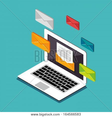 Email illustration. Sending or receiving email concept illustration. Flat 3d isometric concept illustration. Email marketing.